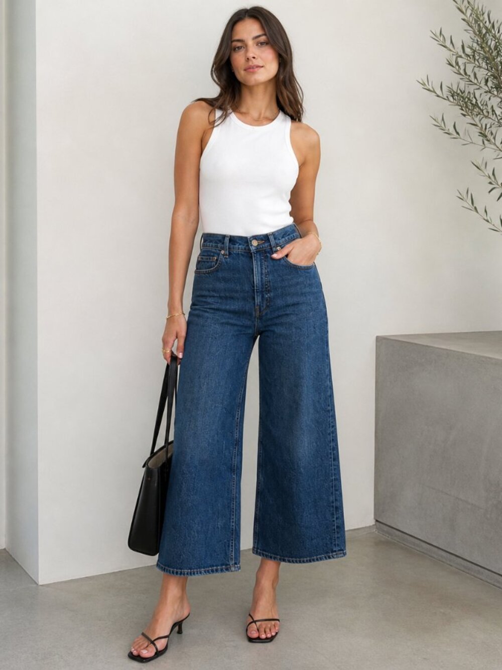 Everlane Sailor Jeans 24 High Rise Wide Leg Cropped Denim Trendy Minimalist Chic